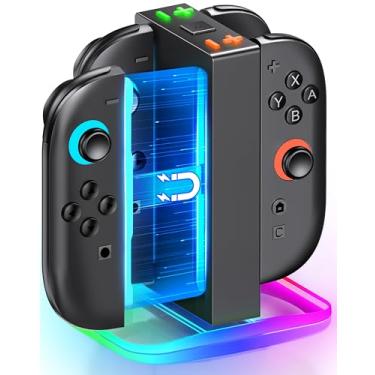 Imagem de Mocagen Carregador de controle para Nintendo Switch 2, suporte magnético 4 em 1 Joy-Con, luz dinâmica, carregamento rápido 2H compatível com Switch 2 Joy Con Charger Station Accessories