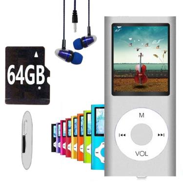 Imagem de Leitor de MP3/MP4 de 64 GB, reprodutor de música MP3 Hotechs com tela LCD digital clássica fina de 4 cm, mini porta USB com rádio FM, gravação de voz