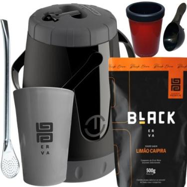 Imagem de Kit Para Tereré Black Erva Mate 500g Garrafa Pávia Lisa Copo Acrílico 