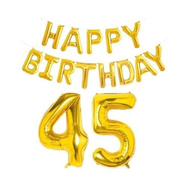 Imagem de Balões De Folha Dourados De Feliz Aniversário 15 Peças Decoração De Fe