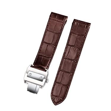 Imagem de XMKT Pulseira de couro genuíno para cartier Santos Santos 100 pulseira de couro masculina e feminina 20 mm 23 mm (marrom, prata, 20 mm)