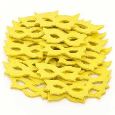 Imagem de 50 Mini Máscaras de EVA para Carnaval, Decoração de Festas, Acessórios para Pets, Multicoloridas, Kit com Várias Unidades (Amarelo)