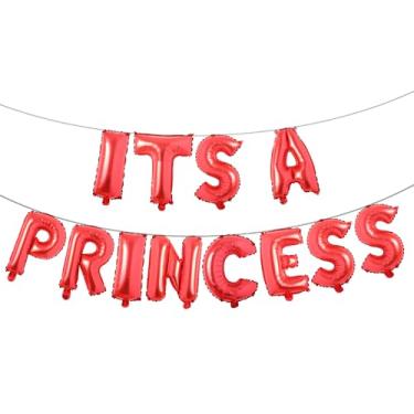 Imagem de Bandeira de balão de princesa, decorações multicoloridas para festa de chá de bebê, decorações de festa de meninas, cenários de festa revelados de gênero (ITS A PRINCESS Red)