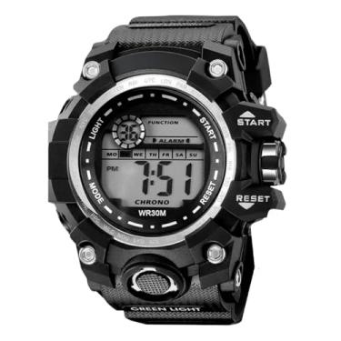 Imagem de Relógio Digital Masculino Militar Preto com Caixa Presente à Prova d'Água até 30m Cronometro Data Alarme