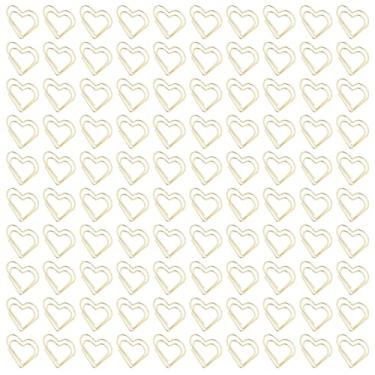 Imagem de 100 peças de clipes de papel em forma de amor de coração, mini clipes de metal galvanizados dourados para classificação de arquivos de escritório, casa, leve, portátil com caixa de armazenamento