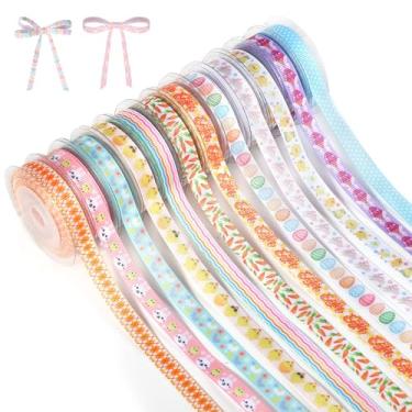 Imagem de 12 rolos de fitas de Páscoa, 0,40 polegadas x 5 jardas por rolo, fita de ovo de páscoa para decoração de festa de embrulho de presente