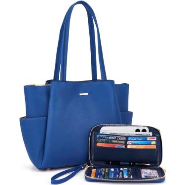 Imagem de Bolsa de mão feminina conjunto de bolsa e carteira grandes bolsas de ombro bolsas transversais bolsa bolsa, Z-azul royal