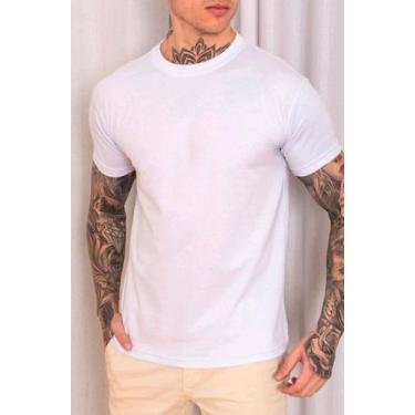 Imagem de Camiseta Masculina Lisa Branca Basica Algodão slin Casual Tendencia - 