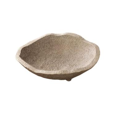 Imagem de Pires de plantas Bandeja de mesa vintage em cerâmica com textura que imita pedra, ideal para arranjos florais