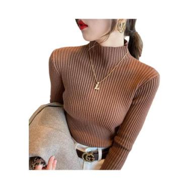 Imagem de Suéter Feminino De Tricô Manga Longa Slim Fit Outono Inverno Pulôver B