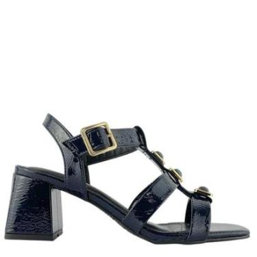 Imagem de Sandália Via Marte Feminina Azul Salto Bloco com Pedras Elegantes-Feminino