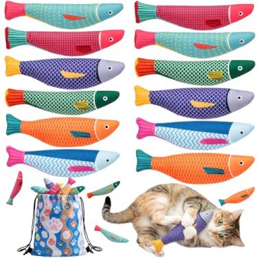 Imagem de Leitee Conjunto de 13 peças de brinquedos para gatos, brinquedos de peixe com bolsa de armazenamento de presente, brinquedo interativo de mastigação suave para gatos e gatinhos adultos em ambientes
