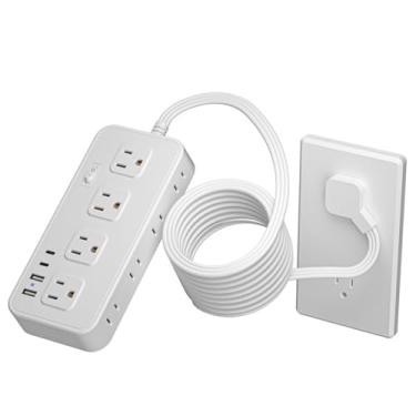 Imagem de Cabo de extensão branco de 1,8 m com 8 tomadas amplas com filtro de linha com 2 portas USB e 2 estações de carregamento USB C para escritório doméstico e dormitório ETL