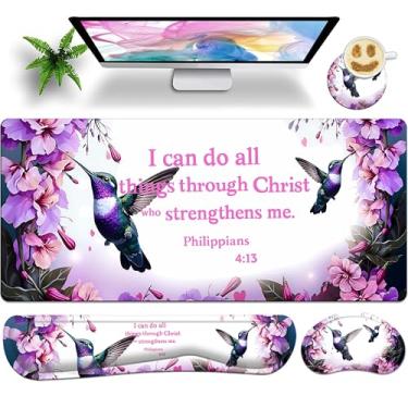 Imagem de JYCUHTCL Conjunto de mouse pad grande premium para jogos 90 x 48 cm com apoio de pulso para teclado, suporte de pulso e base para copos, tapete de mesa macio de espuma viscoelástica para casa