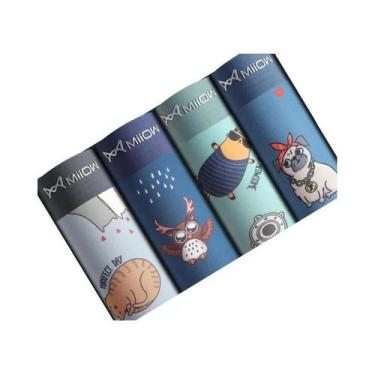 Imagem de Cuecas Boxer Masculinas De Algodão, 4 Peças, Estampa Animal Engraçada,
