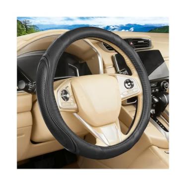 Imagem de FALVFUN Capa de volante de carro, protetor de volante antiderrapante de couro de 36,8 a 38 cm, acessórios de decoração de interiores automotivos respiráveis, universal para van caminhão RV (preto)