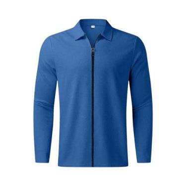 Imagem de Jaqueta Masculina De Manga Longa Com Gola Polo Em Waffle, Casual, Espo