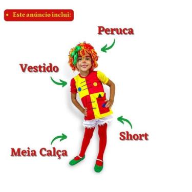 Imagem de Fantasia Emília Infantil C/ Meia Calça E Peruca - JUJU MAGAZINE FANTAS