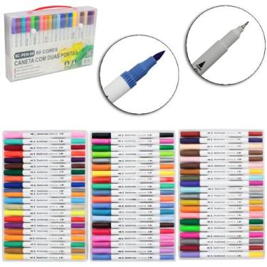 Imagem de Caneta Hidro Hidrocor Dupla Ponta X-Cell 60 Cores na Maleta - bazzi