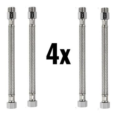 Imagem de Kit 4 Engate Flexivel Rabicho Em Aço Inox Macho E Fêmea 40cm - BNP UTI