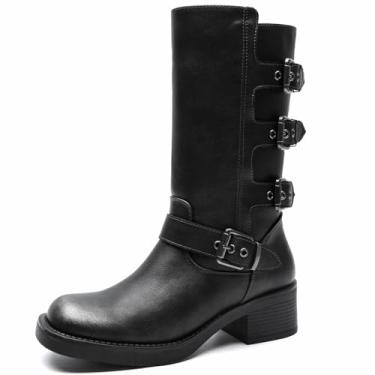 Imagem de GLOBALWIN Botas femininas de salto baixo estilo militar para motociclista de cano médio e grossas, Prata envelhecida 24yy02, 41