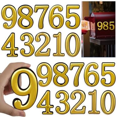 Imagem de Haikole Números autoadesivos de casa 9,5 cm, reflexivos e à prova d'água para segurança ao ar livre - 20 peças de adesivos de endereço de plástico ABS, escritório, lixeiras em ouro, fácil de descascar