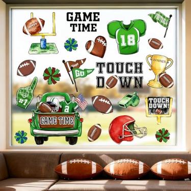 Imagem de Whaline Adesivo para janela de futebol americano, 6 folhas, adesivo, bola esportiva, capacete, troféu, caminhão, reutilizável, anticolisão para decoração de janelas para dia de jogo, aniversário