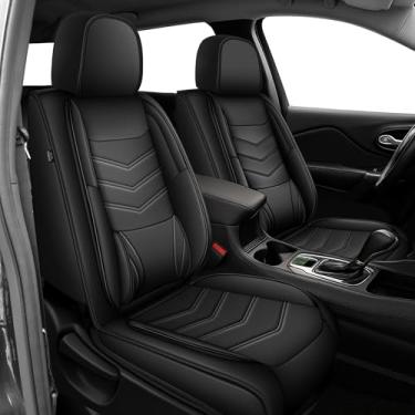 Imagem de RAWAKORW Capas de assento adequadas para Chevy/Chevrolet Equinox 2007-2026 5 assentos conjunto completo capas de assento - protetores de assento de couro com suporte de madeira (preto)