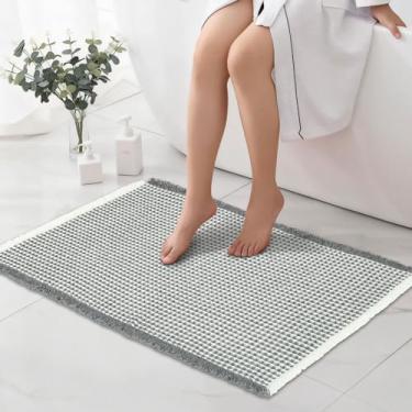 Imagem de DJAPWPX Tapete de banheiro Waffle, tapete trançado de absorção rápida com fundo antiderrapante, tapete de banheiro confortável para casa, lavável na máquina