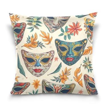 Imagem de Blueangle Capas de almofada padrão de máscaras de carnaval - 50 x 50 cm, decoração de férias de fazenda para sofá de casa (68)