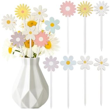 Imagem de CREATCABIN 14 peças de palitos decorativos de madeira, colorido, verão, primavera, tema margarida, girassol, floral, boêmio, decoração de casa de fazenda, para arranjos de flores, artigos de festa