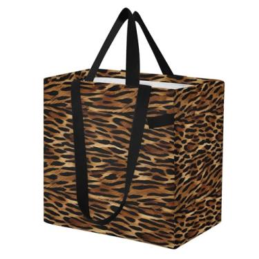 Imagem de SEHANY Sacolas de compras reutilizáveis com estampa de leopardo marrom com alças reforçadas, bolsa de compras de lona dobrável à prova d'água de grande capacidade para viagem, cozinha, praia