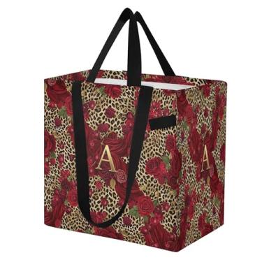 Imagem de SEHANY Sacola reutilizável de cereja e leopardo com alças reforçadas, bolsa de compras de lona dobrável à prova d'água de grande capacidade para viagem, cozinha, praia