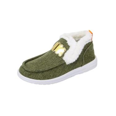 Imagem de Plataforma feminina de lona forrada com lã para outono inverno estilo confortável casual, Verde, 38