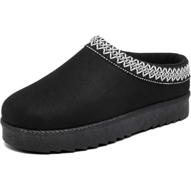 Imagem de Chinelo feminino plataforma mini bota antiderrapante para uso ao ar livre bota curta cano curto forro de lã tênis casa chinelos, Preto, 38