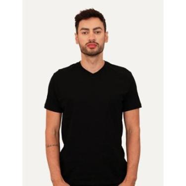 Imagem de Camiseta Ellus Masculina V-Neck Cotton Fine Classic Logo Preta-Masculino