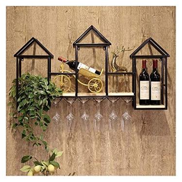 Imagem de Suporte de exibição de vinho para pendurar na parede de restaurante decoração de parede armário de vinho suporte de copo de vinho suporte de copo de vinho europeu criativo rack de vinho de madeira