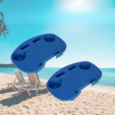 Imagem de Mesa Portátil para Cadeira de Praia - Porta-Copo Azul de Verão, Prática para Lazer ao Ar Livre, Piqueniques e Camping (Kit com 2)