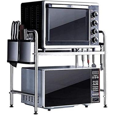 Imagem de U5GAAALPPQ9 Prateleira de cozinha de armazenamento embaixo da prateleira, multifunções, montagem no chão, micro-ondas, processo de impressão inoxidável, suporte de armazenamento multifunções