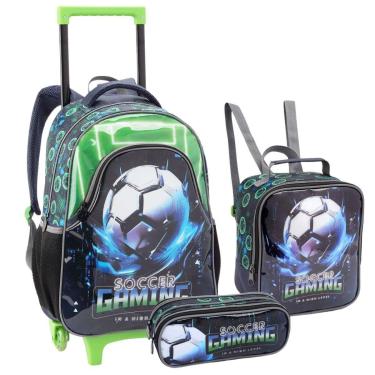 Imagem de Kit Mochila Rodinha Lancheira Estojo Esporte Escolar Infantil Menino Bola Futebol Seanite-Masculino