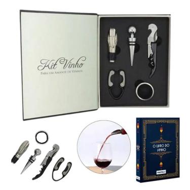 Imagem de Kit Vinho Abridor Dosador Saca Rolhas Tampa Livro 05 Peças