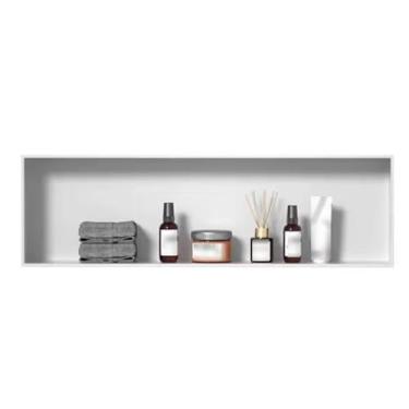 Imagem de Prateleira de nicho embutida à prova d'água, organizador de aço inoxidável para banheiro, armazenamento de chuveiro, suporte de xampu, 92 x 32 x 12,4 cm, design branco, durável e elegante.