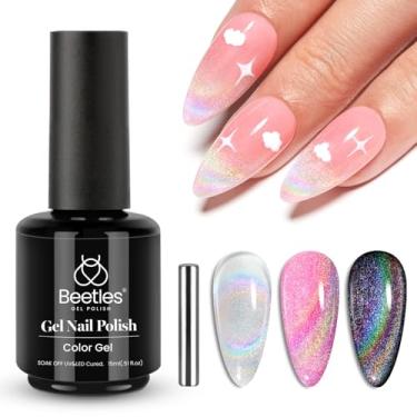 Imagem de Esmalte Beetles Silver Cat Eye Gel – Esmalte de gel de olho de gato arco-íris de Natal de 15 ml com ímã de imersão em veludo UV para salão de beleza DIY Manicure Presente de inverno para mulheres