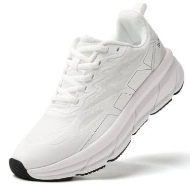 Imagem de TSIODFO Tênis de corrida feminino, leve, academia, treino, caminhada, C05 branco, 40