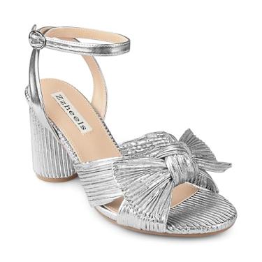 Imagem de Zzheels Sandálias femininas de salto com nó de laço, bico aberto, tira no tornozelo, salto grosso, sapatos de casamento para noivas, 8,5 cm prata brilhante, 35