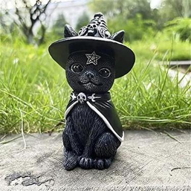 Imagem de Estatueta De Gato Preto Pintada À Mão, Decoração De Bruxa, Ornamento D