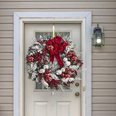 Imagem de Dioche Guirlanda de Natal Enfeites de Porta de Natal Decoração Artificial de Férias Com Decorações Brancas Vermelhas Brilhantes Pinhas de Pinhas Fitas de Frutas para Porta da Frente