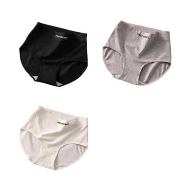 Imagem de Calcinhas De Algodão Sem Costura De Cintura Alta Tamanho Grande 3 Peça