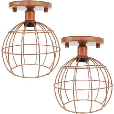Imagem de 2 Lustres Teto Plafon Industrial Aramado Globo Retrô Luminária Vintage Cobre Rose Gold Agp Ilumini