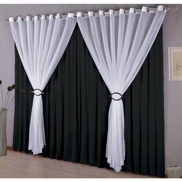 Imagem de Cortina Istambul 300x250cm Com Voal Preto E Branca Sultan